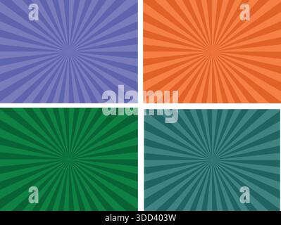 Set di raggi radiali astratti sunburst sfondi vettoriali colorati Illustrazione Vettoriale
