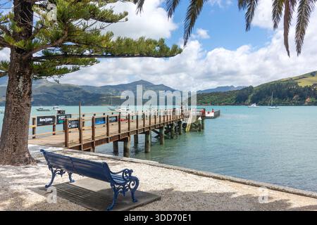 Drummonds Jetty, Beach Road, Akaroa, Banks Peninsula, Canterbury Region, isola del Sud, nuova Zelanda Foto Stock