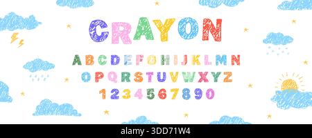 Pastello dell'alfabeto inglese. Carattere tiposcritto divertente e creativo. Consistenza del gesso o della cera. Illustrazione vettoriale Illustrazione Vettoriale