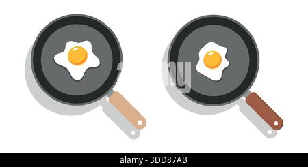 Raccolta di uova fritte al sole in una padella antiaderente che simboleggia la colazione, le proteine, la cottura e la semplice preparazione degli alimenti da cucina Illustrazione Vettoriale