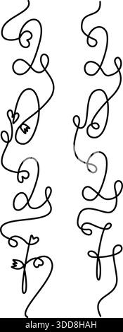 2027 Data di Capodanno verticale disegnata a mano con decorazioni a cuore, tulipano o loop un set di design a linea continua. Illustrazione vettoriale isolata saluto di Capodanno biglietti tematici materiali di vendita Stampa o pubblicità Illustrazione Vettoriale