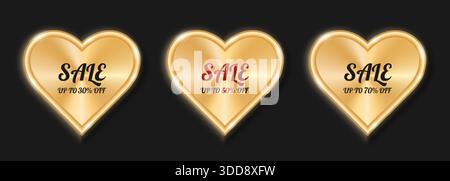 Una serie di cuori d'oro con la vendita di iscrizioni. Illustrazione Vettoriale