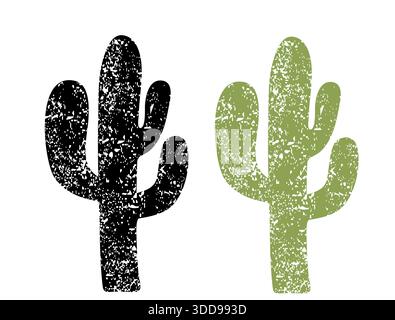Silhouette di Cactus. Immagine di sfondo con grana di carta vecchia Illustrazione Vettoriale