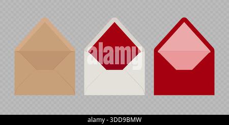 Modello di buste aperte. Illustrazione vettoriale realistica isolata su uno sfondo trasparente Illustrazione Vettoriale