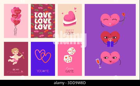 Collezione di biglietti d'auguri per San Valentino. Illustrazione Vettoriale