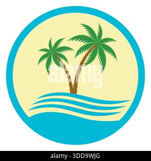 Illustrazione vettoriale mare con palme su sfondo giallo Illustrazione Vettoriale