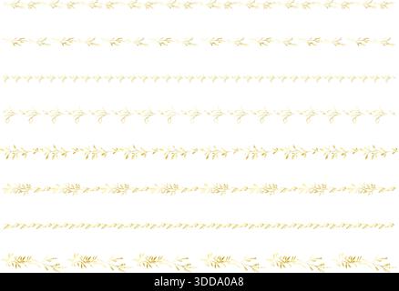 Set di linee disegnate a mano di piante in oro. Illustrazione Vettoriale