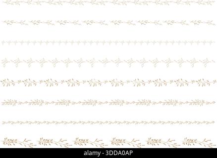 Set di linee disegnate a mano di piante. Colore seppia. Illustrazione Vettoriale