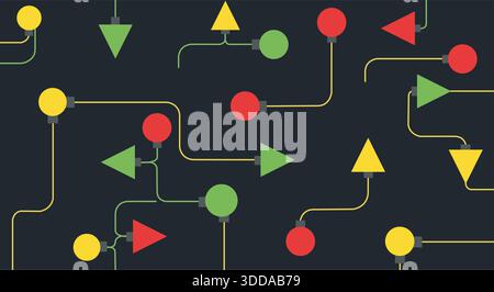 Modello vettoriale complesso ma semplificato, simile a un flusso di dati digitale, a una scheda logica o a una rete interconnessa. Illustrazione Vettoriale