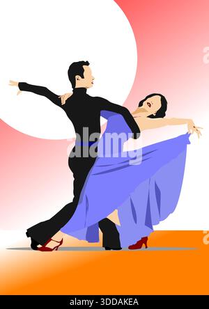 Ballerini professionisti che si esibiscono in pose da ballo Illustrazione Vettoriale