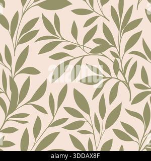 Modello vettoriale senza cuciture di foglie disegnate a mano. Design con carta da parati botanica. Ornamento in tessuto naturale. Illustrazione Vector Organic Endless. Illustrazione Vettoriale