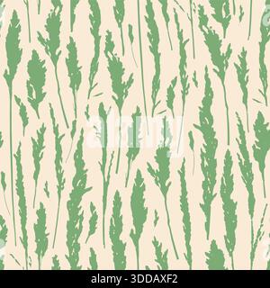 Erba di Pampas con motivo verde senza cuciture. Sfondo alle erbe per cartoline, carta da parati, carta da imballaggio. Illustrazione Vettoriale