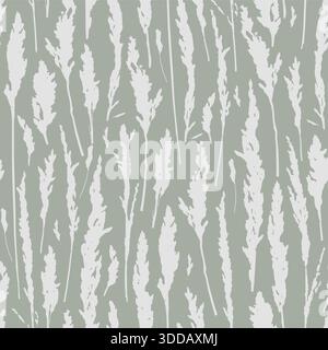 Erba di Pampas con motivo verde senza cuciture. Sfondo alle erbe per cartoline, carta da parati, carta da imballaggio. Illustrazione Vettoriale