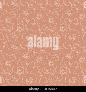 Linea fiori rosso motivo senza cuciture vettoriale. Design per decorazione, decorazione a parete, carta da parati, copertura Illustrazione Vettoriale