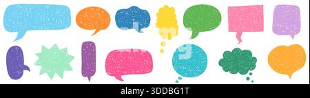 Colorate bolle di voce a doodle, etichette vocali a fumetti vuote per i disegni dei bambini Illustrazione Vettoriale