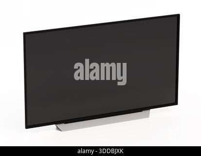 TV LED con schermo vuoto isolato su sfondo bianco. Illustrazione 3D. Foto Stock