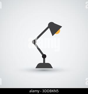Icona della lampada da tavolo piatta per il concetto di ufficio e studio Illustrazione Vettoriale