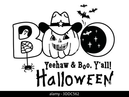 Illustrazione vettoriale di halloween Cowboy con zucca in cappello da cowboy e rodeo fantasma di halloween Illustrazione Vettoriale