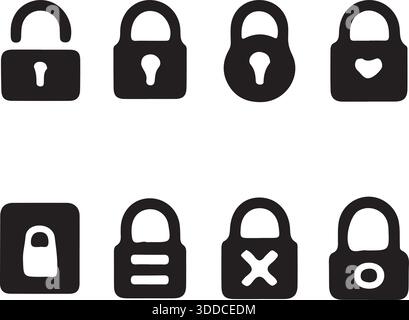 Icona del lucchetto di sicurezza Imposta silhouette Vector per le app per la privacy e la protezione dei dati Illustrazione Vettoriale