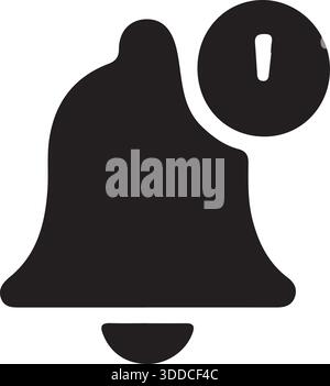 Icona della campanella di notifica con simbolo di avviso silhouette Vector per la firma dell'app Illustrazione Vettoriale