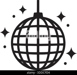 Illustrazione della silhouette vettoriale della sfera da discoteca con scintille Illustrazione Vettoriale
