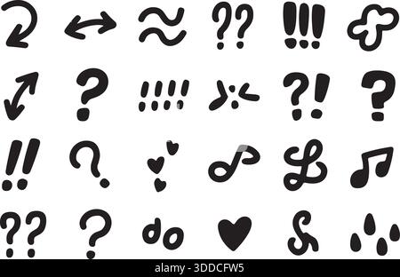 Set icone segni di punteggiatura e simboli in grassetto illustrazione vettoriale elementi grafici neri Illustrazione Vettoriale