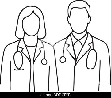 Disegno a linea continua dell'illustrazione vettoriale di due medici Illustrazione Vettoriale