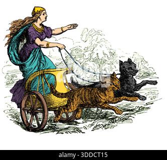 La dea norrena Freyja in Cat-Pulled Chariot, 1865 Foto Stock