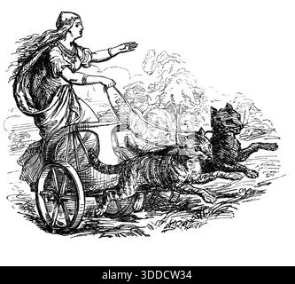 La dea norrena Freyja in Cat-Pulled Chariot, 1865 Foto Stock