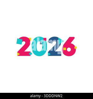 Creative 2026 Typography Design, Bright Modern Vector Number Illustrazione Vettoriale