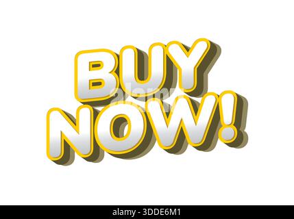 Grafica audace e colorata con il testo Acquista ora! Con un effetto 3D e un'ombra. Illustrazione Vettoriale