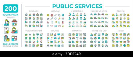 Set di icone colorate dei servizi pubblici Illustrazione Vettoriale