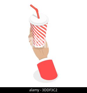 Illustrazione piatta isometrica 3D di bevande ghiacciate, set di bevande estive fresche. Punto 5 Foto Stock