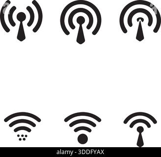 Le icone di comunicazione wireless e segnale impostano connettività silhouette design vettoriale Illustrazione Vettoriale