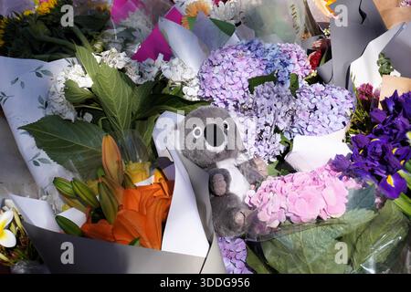 Allestimento floreale con peluche Koala Foto Stock