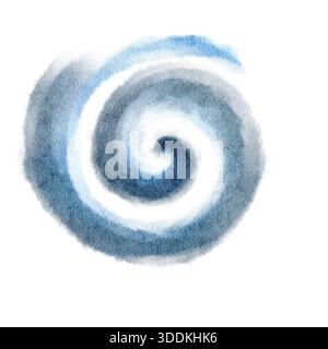 Spirale in colore grigio arioso e blu chiaro illustrazione ad acquerello isolata su bianco. Elemento invernale astratto dipinto a mano, texture leggera, perfetto Foto Stock