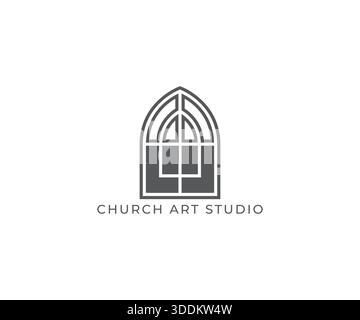 Modello minimale con logo per finestre in vetro colorato Illustrazione Vettoriale