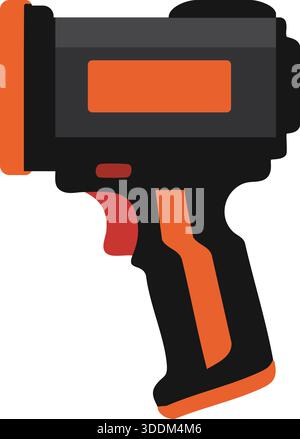 Termometro a infrarossi portatile con pistola arancione e nera con impugnatura a grilletto. Illustrazione Vettoriale