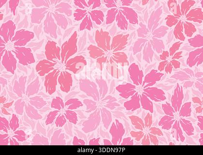 Motivo floreale rosa astratto senza cuciture. Illustrazione vettoriale sfondo piatto. Illustrazione Vettoriale