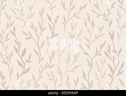 Le foglie sottili astratte creano un motivo senza cuciture. Illustrazione vettoriale sfondo piatto. Illustrazione Vettoriale
