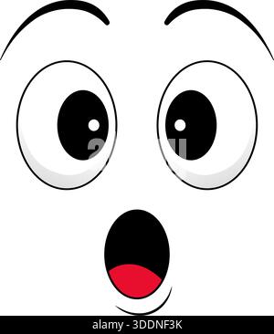 Occhi e bocca stupiti e scioccanti, emoji personaggio in stile cartoni animati. Illustrazione vettoriale Illustrazione Vettoriale