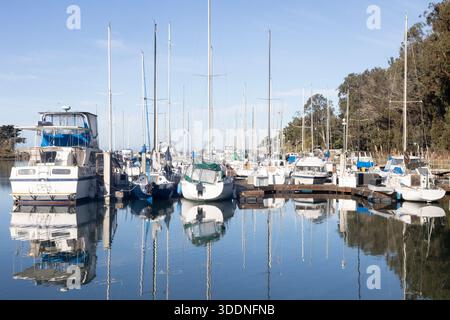 Morro Bay Marina al mattino presto, Still Water Foto Stock