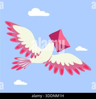 Elegante colomba con amore, romantica colomba bianca che ti invita con cuore attraverso Sky Foto Stock