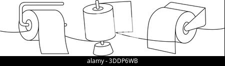 Carta igienica con supporto in metallo disegno continuo a una linea. Carta igienica, tovaglioli, salviette e altri prodotti per l'igiene. Illustrazione vettoriale Illustrazione Vettoriale