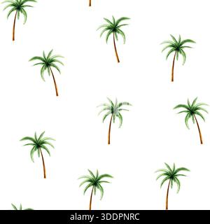 Palma verde senza cuciture. Clipart albero di cocco. Illustrazione della giungla floreale disegnata a mano ad acquerello isolata sullo sfondo. Per i progettisti Foto Stock
