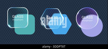 L'interfaccia colorata Glassmorphism forma un moderno set di interfacce utente Illustrazione Vettoriale