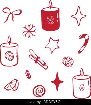 Set di spaghetti rossi invernali con candeline Illustrazione Vettoriale