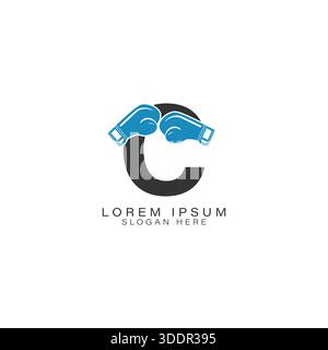 Logo Letter C con guanti da boxe. Icona dell'alfabeto C che rappresenta la protezione e lo sport Illustrazione Vettoriale