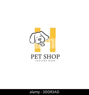 Logo lettera H con una faccia da cane carina. Icona Alphabet H: Divertente fascino per animali con tipografia moderna e alla moda Illustrazione Vettoriale