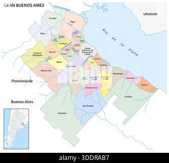 Mappa amministrativa dell'area metropolitana di Buenos Aires, AMBA, Argentina Foto Stock